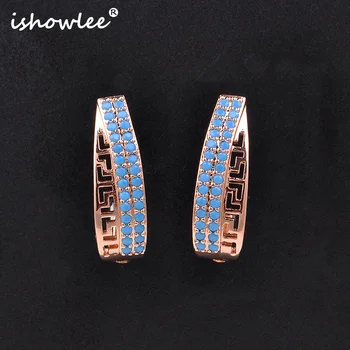 

ISHOWLEE New Rose Gold 585 Blue Zircon Irregular Hollow Stud Earrings for Women Fashion Simple Party Earrings Luxe Jewelry esp80