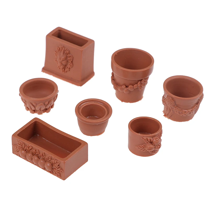 7Pcs/Set Mini Miniature Bonsai Flower Pot for 1/12 Dollhouse Fairy Garden Decor Accessories Collectibles