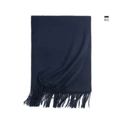 Толстые теплые шарфы из чистой шерсти для женщин, зимние женские палантины из пашмины, шарф, одноцветное одеяло, макси длинная шаль, шарф, 200 - Цвет: Navy blue