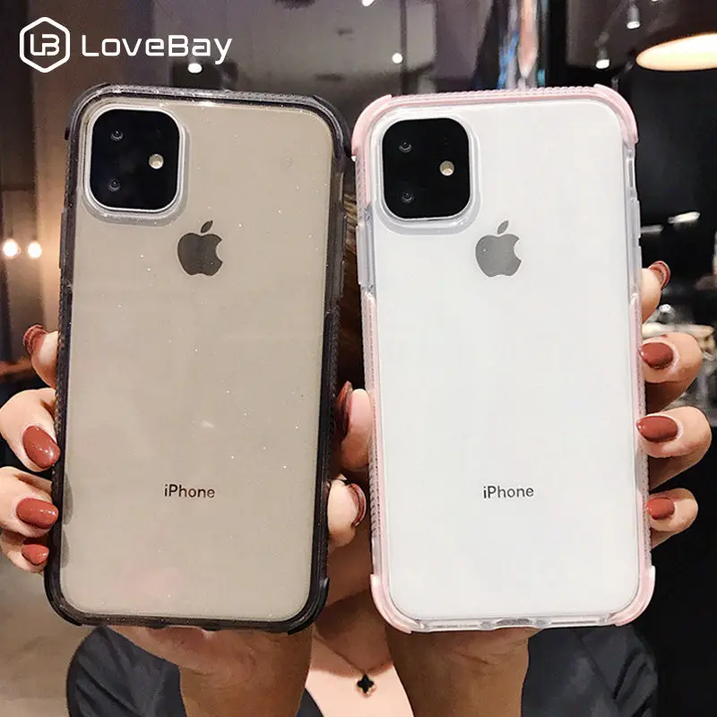 

Lovebay For iPhone 11 Phone Case Transparent Shockproof For iPhone 7 8 6 6s Plus 11 Pro X XR XS Max Glitter Solid Soft TPU Cover