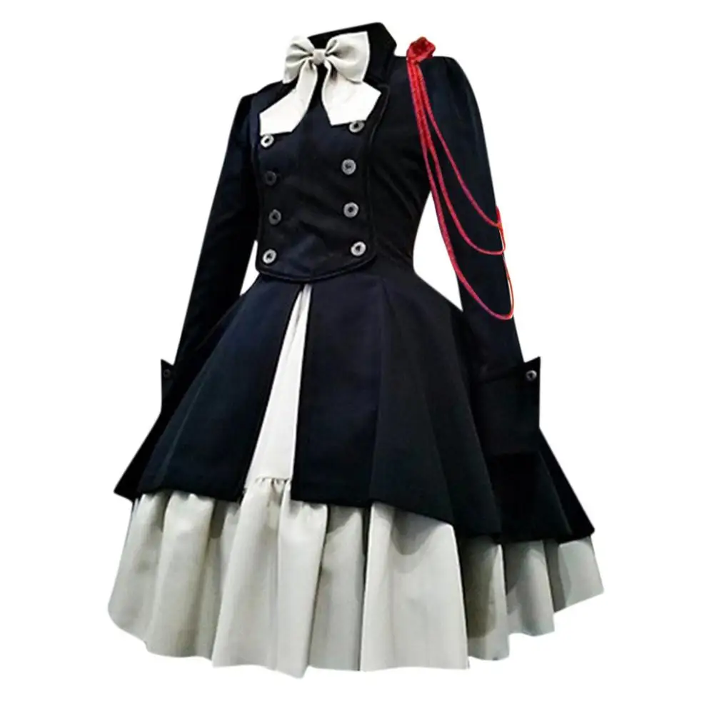 Готическое платье лолиты размера плюс, модное женское винтажное платье с длинным рукавом, готический корт, квадратный воротник, пэчворк, милое маленькое платье принцессы - Цвет: Black