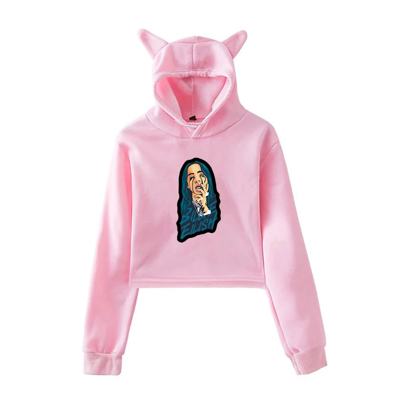4 Укороченный свитер с капюшоном Billie Eilish, женские толстовки, розовая одежда, пуловер, свитер для девочек-подростков, осенняя уличная одежда - Цвет: 4