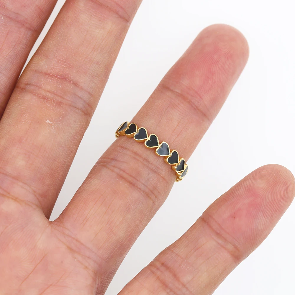 Enamel Multicolor Bague Dripping Oil Flower Heart Ring For Women Copper Gold Color Trendy Open Rings Adjustable Jewelry Gift