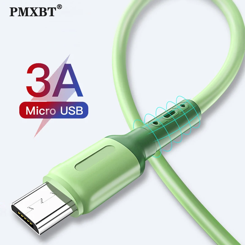 Микро USB кабель 3а жидкий мягкий силиконовый Быстрый зарядный для передачи данных