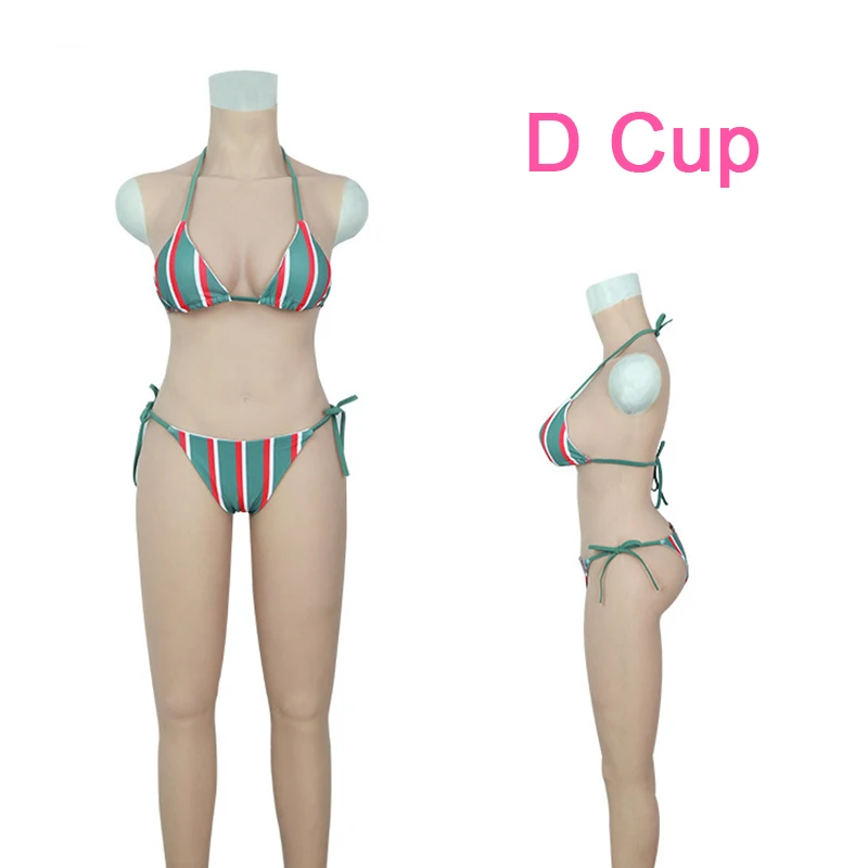 D Cup Ankle-Length Bodysuit Sleeveless Silicone Breasts Forms Fake Vagina Pussy for Cosplay Crossdresser Transgender |