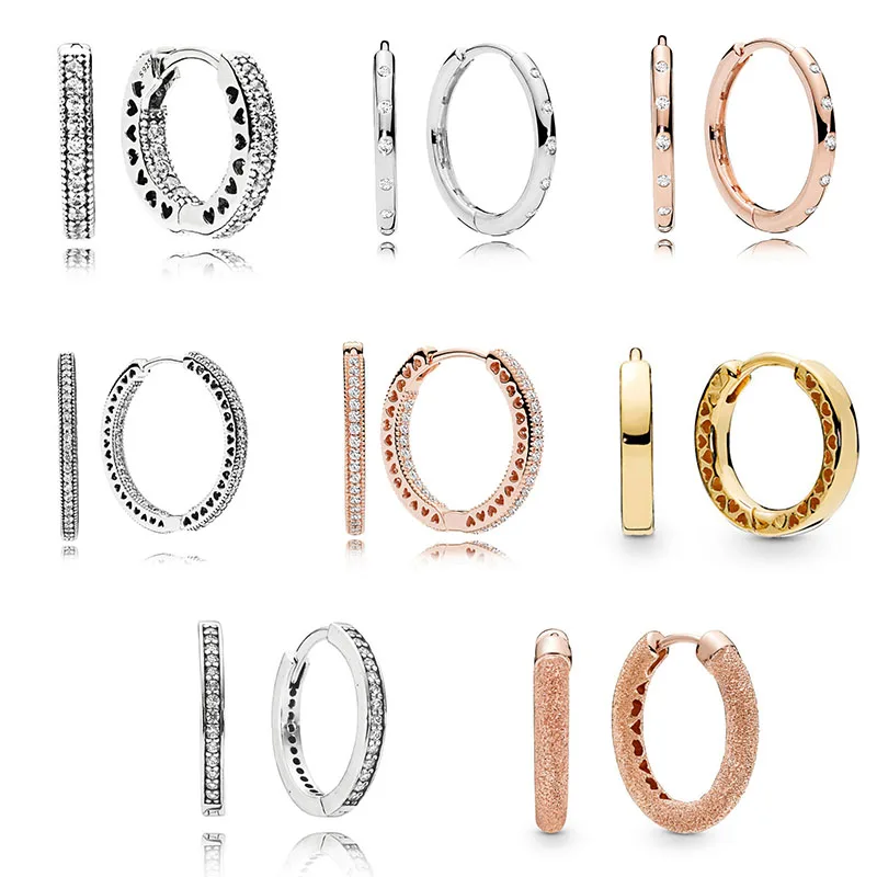 

2019 New 925 Sterling Silver Earrings Pans For Women Rose Crystal Earring Hoops Fine Europe Jewelry Birthday Gift