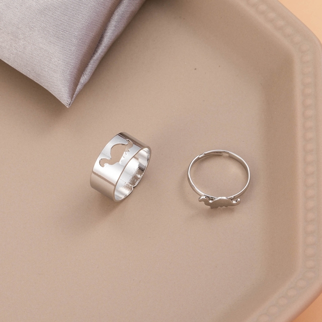 Silver Color Dinosaur Rings For Women Men Lover Couple Rings Set Friendship Engagement Wedding Open Rings 2021 Jewelry