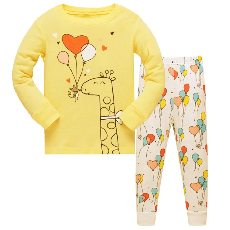 Пижамы для маленьких девочек с изображением животных комплекты одежды для детей 3, 4, 5, 6, 7, 8 лет комплекты одежды для девочек, футболки штаны, одежда для сна хлопок - Цвет: 2