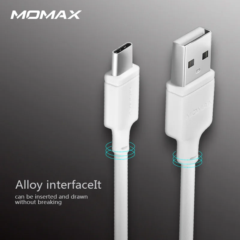 Маленький белый кабель MOMAX(TYPE C-USB a-0.3m/1 м) мягкий для использования 3а большой ток жирная линия сердечника армирования