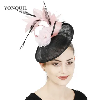 

Sinamay wedding fashion hair fasciantor wedding women hat hair clip mesh bridal party headpiece with feather hair accessories