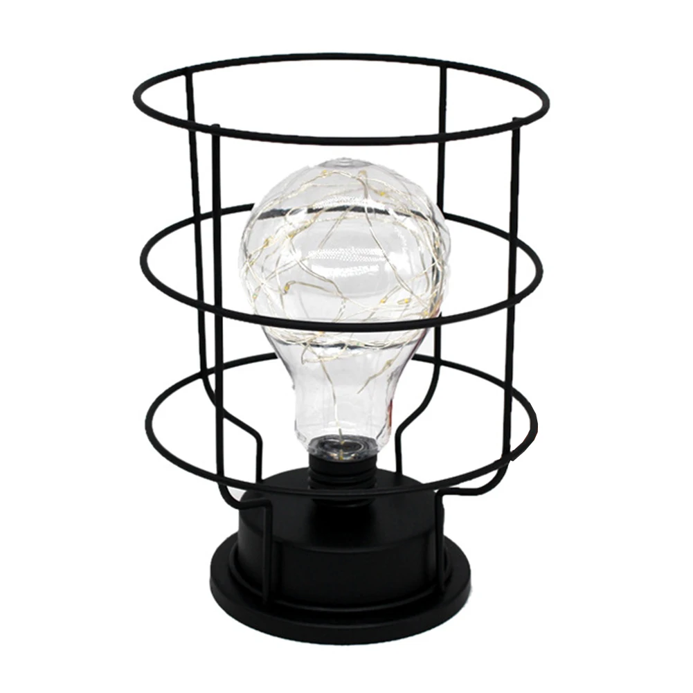 

Night Lamp Vintage Table Light Nordic Cage Decorative Bedroom Retro Home Industrial Battery Powered Wrought Iron Bulbs Gift Led