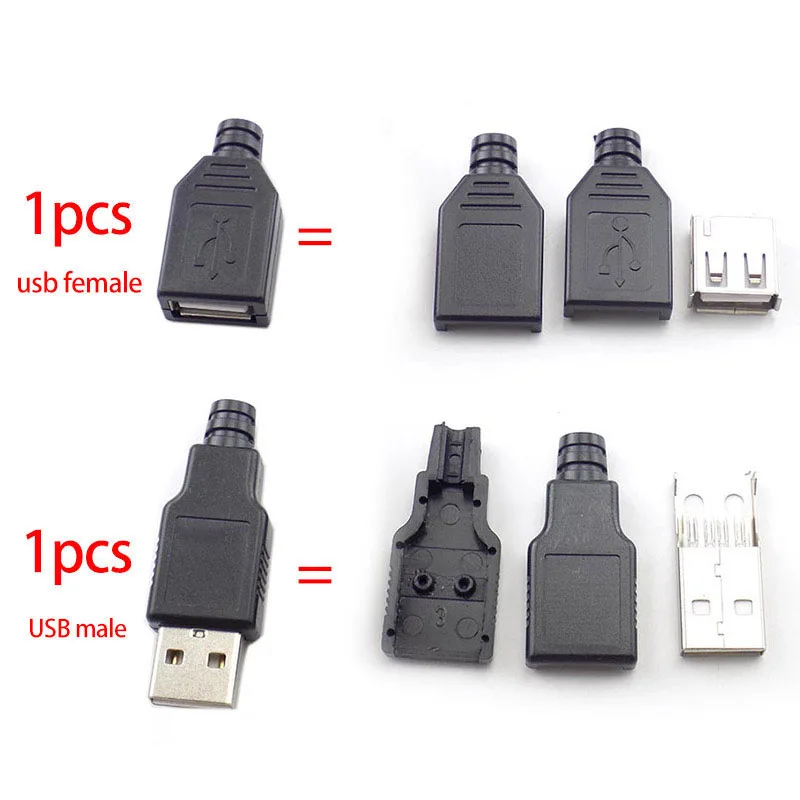 2pair USB 2.0 4pin male female Connector Black Plasitc Solder for cable