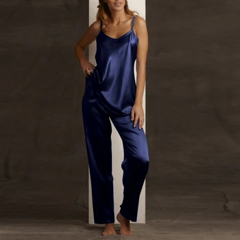 

2020 Summer Sexy Silk Sleepwear Sets Women Strap Nightwear Ladies Underwear Mujer Satin Sleepwear Night Wear 2 Piece Sets M-5XL