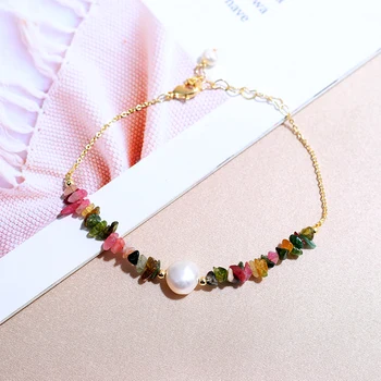 

DMSL048022 Natural Freshwater Pearl Bracelet Tourmaline 8/9cm Pearl Bracelets For Women Gift