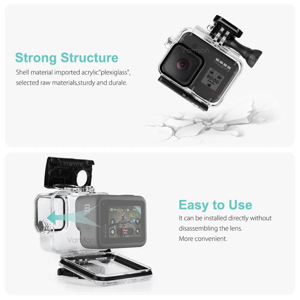 Baratos Vamson para GoPro Hero 8 negro 45m funda impermeable subacuática cubierta protectora de buceo montaje para Go Pro 8 accesorio VP651