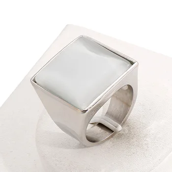 

Fashionable Multicolor Natural Stone Stainless Steel Jewelry Exaggerated Atmospheric Square Ring