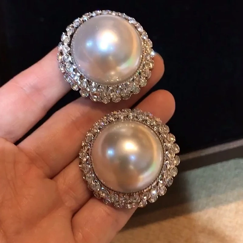 

Fashion Simulated Pearl Crystal Cuff Clip Earring Large Round Cuff Clip Design Women U Shape Party Cool Wedding Jewelry
