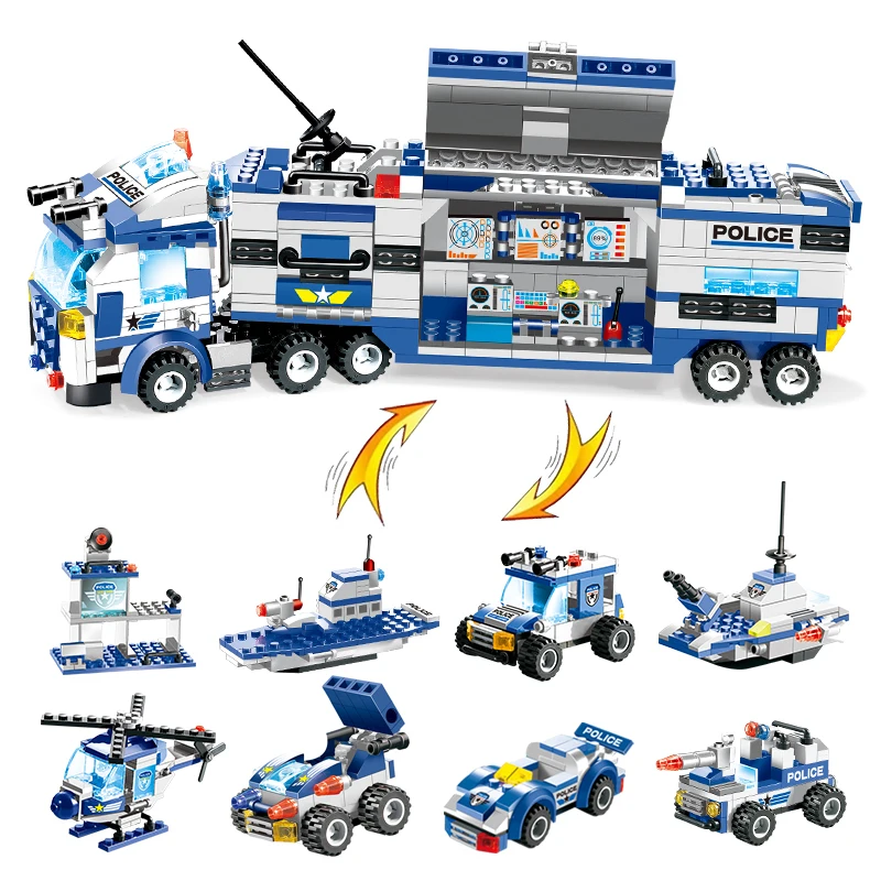 SWAT City Police Series Building Blocks 8 in 1 Vehicle Helicopter Police Station Bricks Compatible LegoING DIY Blocks Toys Gifts