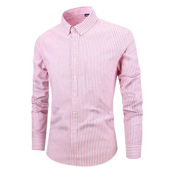 

Spring Autumn New Men's Clothes Cotton Striped Oxford Spinning Lapel Long-sleeved Men Shirts Business Casual Plus Size