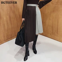 BGTEEVER винтажные Лоскутные женские плиссированные юбки с высокой талией и асимметричным подолом, модные шикарные женские трапециевидные юбки, весна