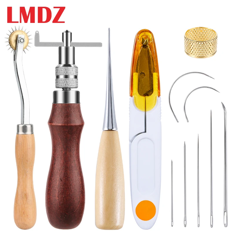 

LMDZ 12pcs Leather Craft Tools Kit Sewing Awl Needles Thimble Set Single Function Slotter DIY Leather Hand Sewing Repair Tool