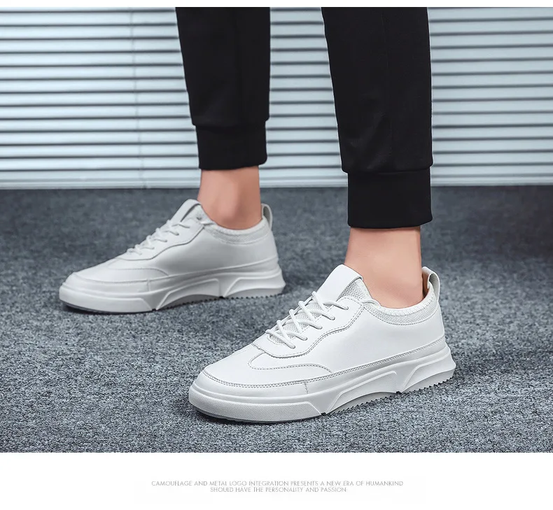High Quality Men's Spring Autumn PU Leather Lace-Up Flat Casual Shoes White Black Fashion Light Breathable Male Sneakers