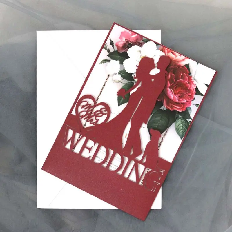  20pcs/set Laser Cut Bride Groom Wedding Invitations Card Invite Envelopes Kit for Engagement Person - 4.00009E+12
