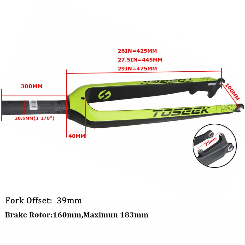TOSEEK Углеродные вилки 26/27. 5/2" жесткая прямая MTB велосипедная 1-1/8" Вилка цветная горный велосипед тормозные вилки Superlight