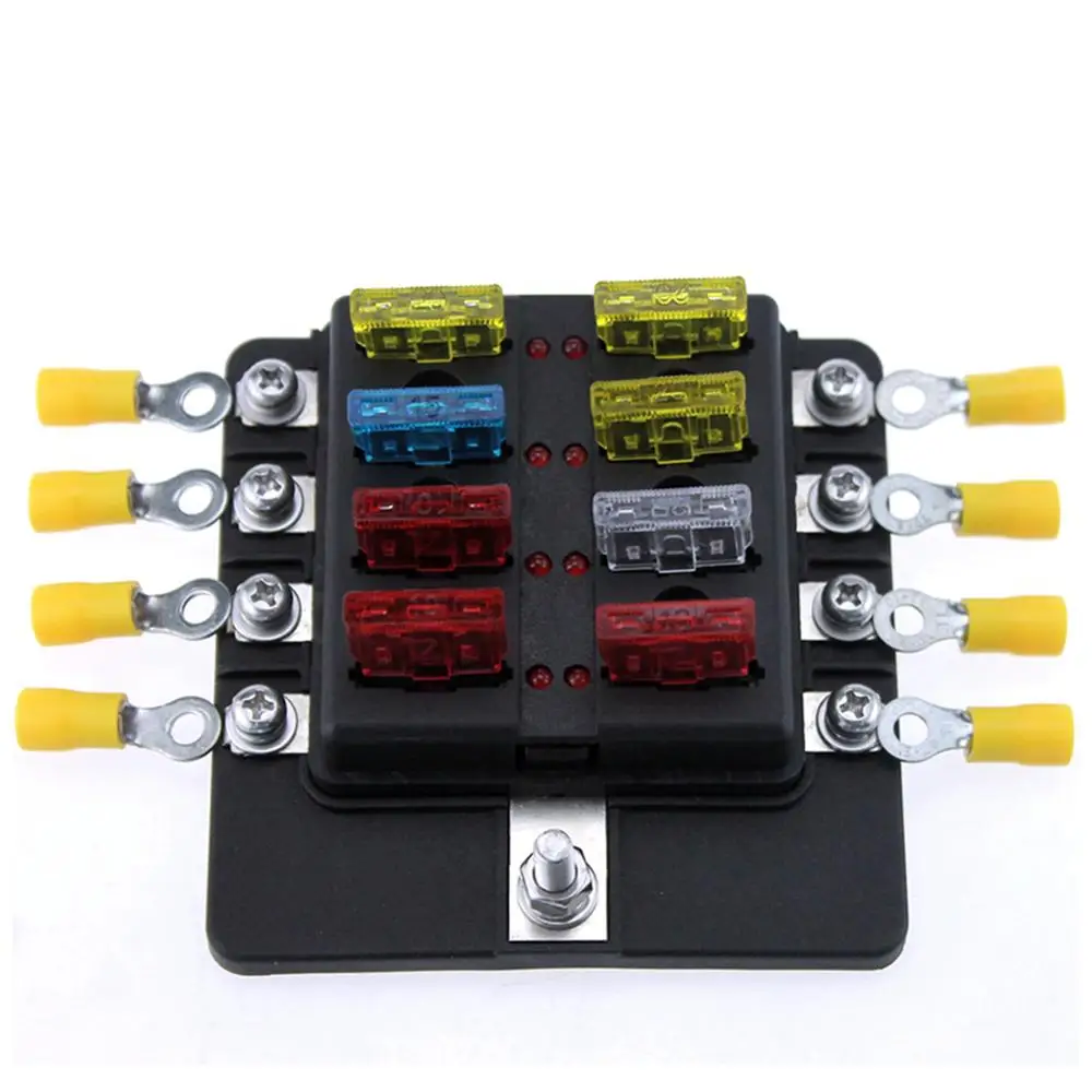 

8 Ways Blade Fuse Box Holder with LED Warning Indicator Light Kit for Car Boat Marine RV Truck Boat Car Fuse Blocks