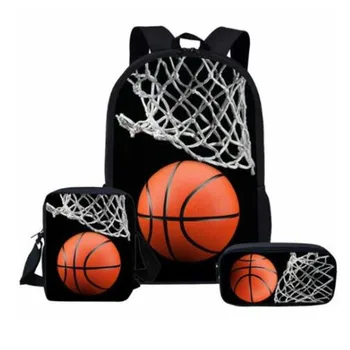 

Children Custom Cartoon School Bag Set 3Pcs Book Bags Boys Schoolbags for Teenage Boys Kids Basketball Print School Backpacks