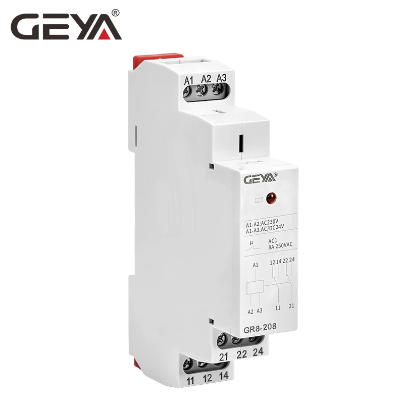 

GEYA Din Rail GR8 AC DC 24V Auxiliary Relay Intermediate Switch 8A 16A SPDT RELAYS Din Rail Module