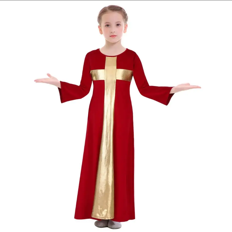 Хвалебное платье балетное для девочки платье с металлическими крестами длинное литургическое платье для танцев Одежда для хвалебных танцев платье для балета - Цвет: red