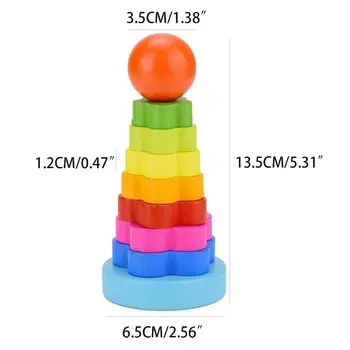 

Children Kids Baby Wooden Toys Puzzle Educational Flower Rainbow Ring Stack Colourful Tower Play 72XC