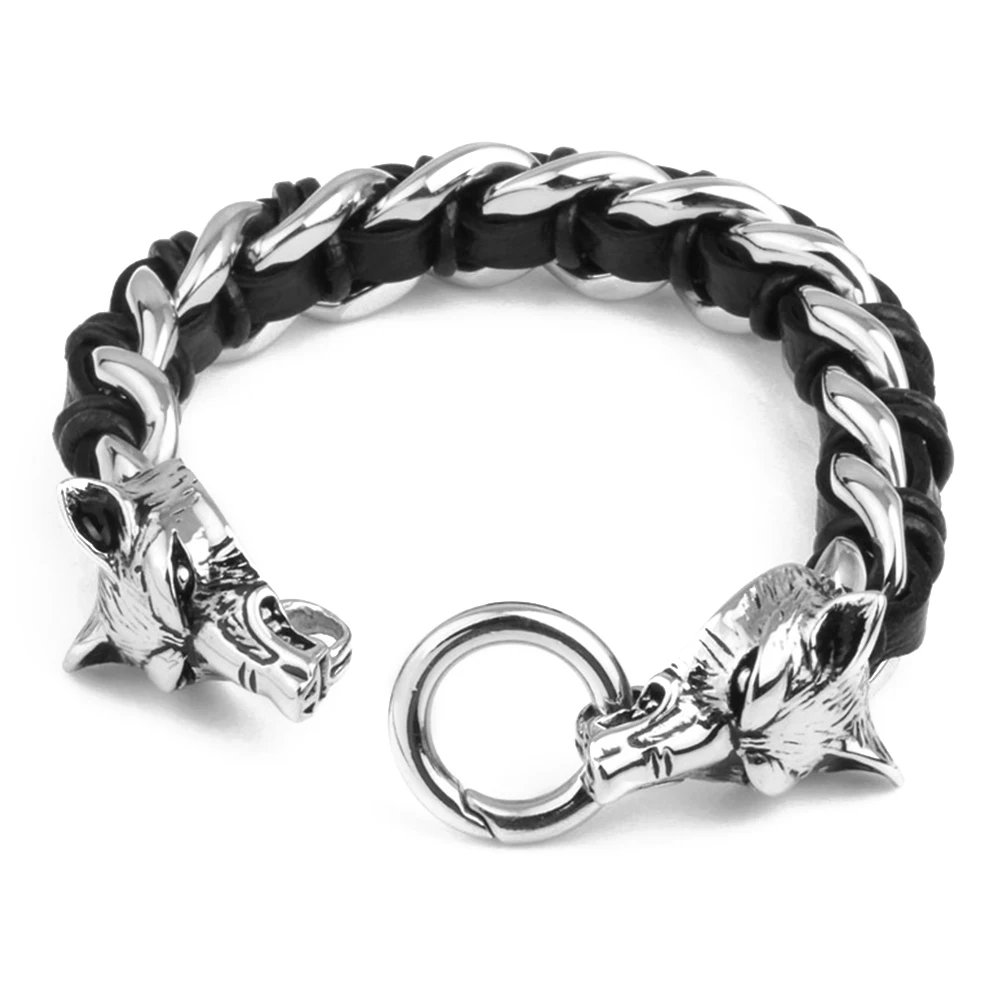 Подарок животный модные аксессуары Декор повседневные волчьи головы вечерние ювелирные изделия Плетенный Титановый стальной мужской Браслет Водонепроницаемый