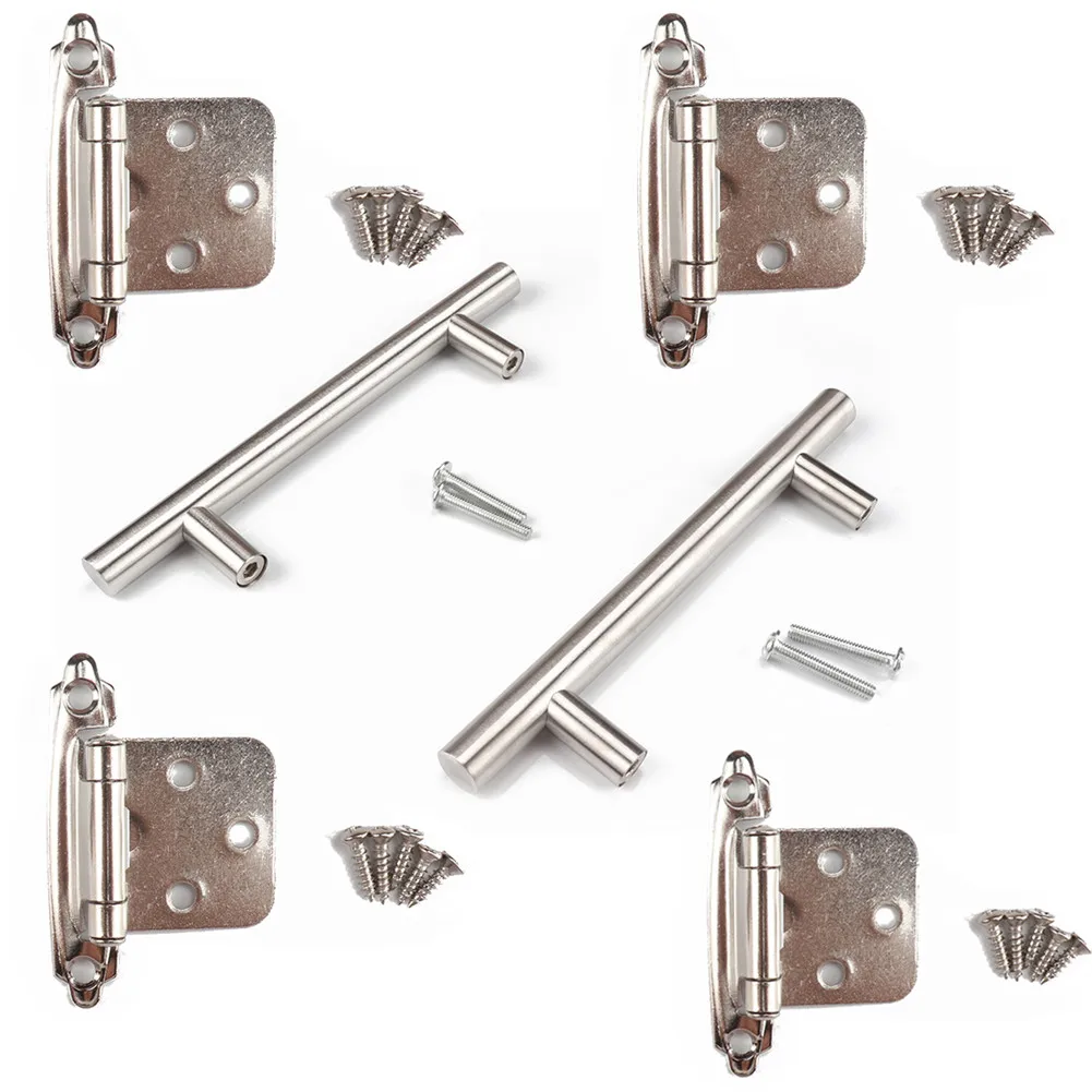 

Cabinet Wardrobe Pulls and Hinge Set Stainless Steel Drawer Handle for Furniture Hardware with Installation Screws