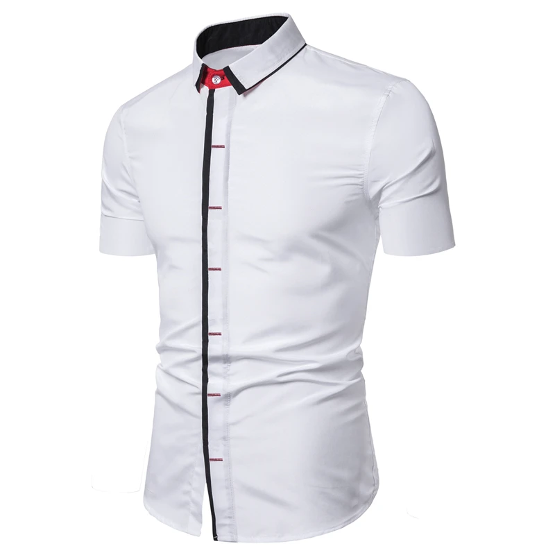 WSGYJ мужские рубашки брендовые модные однотонные повседневные рубашки с коротким рукавом хлопковые дышащие рубашки Черная мужская одежда - Цвет: 01 White Shirt