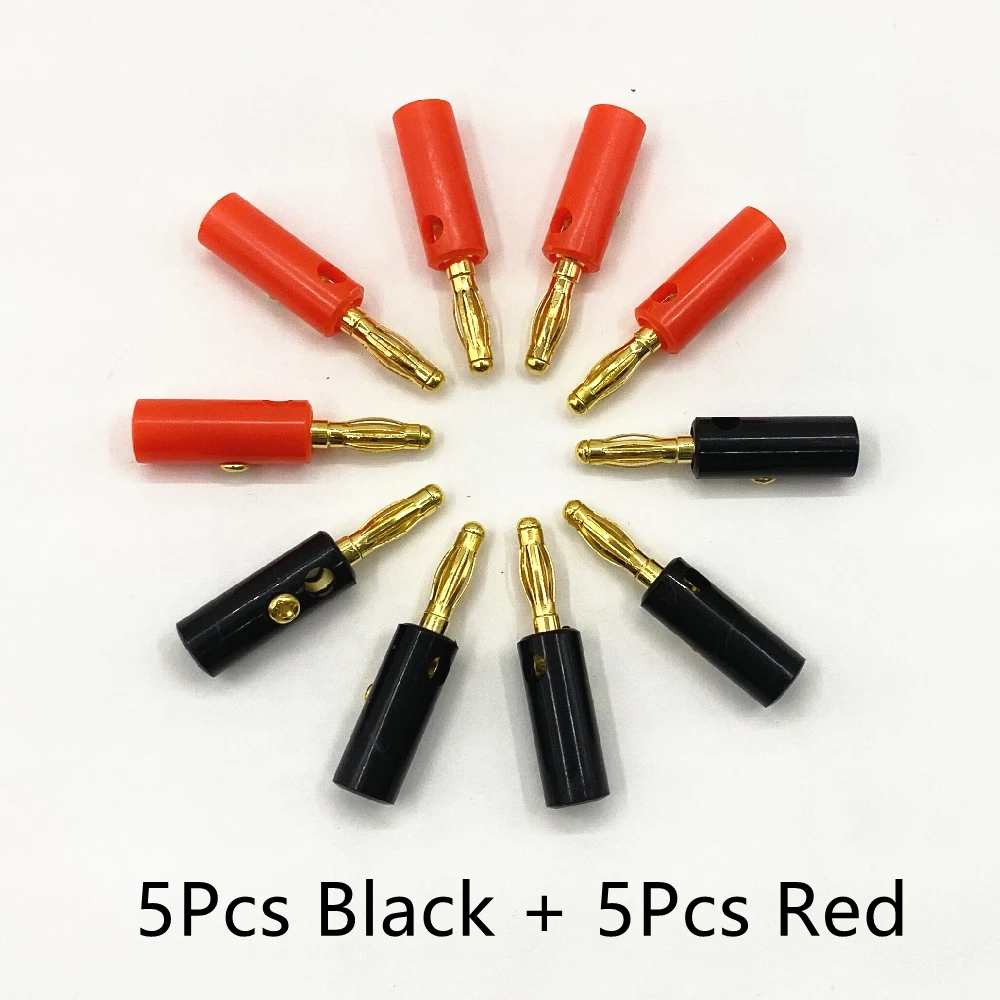 10pcs Banana Plugs Audio Speaker Screw Gold Plate 4mm Black Red