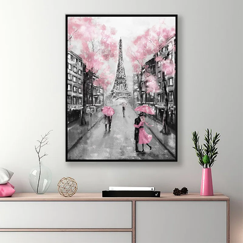 

Canvas Painting A Rainy Street View of The Paris Tower Wall Art Posters and Prints Wall Pictures for Home Living Room Decoration