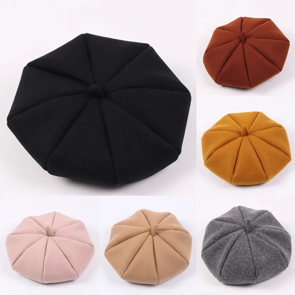 Pure Color Pumpkin Wool Beret Cap Hat Fashion Children newborn photography props winter hat for kids gorro lana infantil | Детская