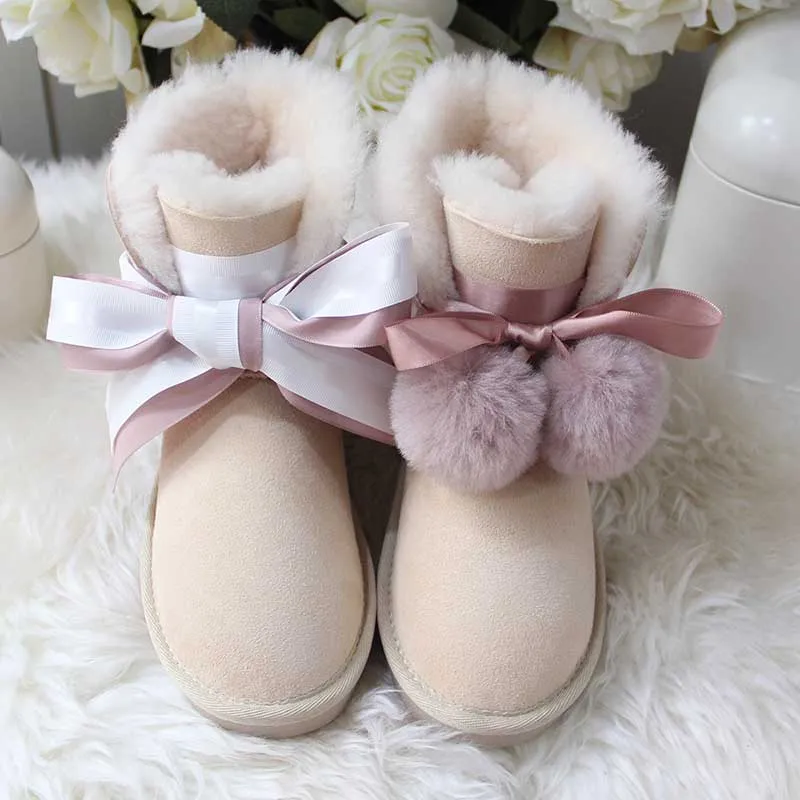 MYLRINA/высококачественные классические зимние ботинки из натуральной овечьей кожи с натуральным мехом; зимние женские ботинки; - Цвет: BEIGE