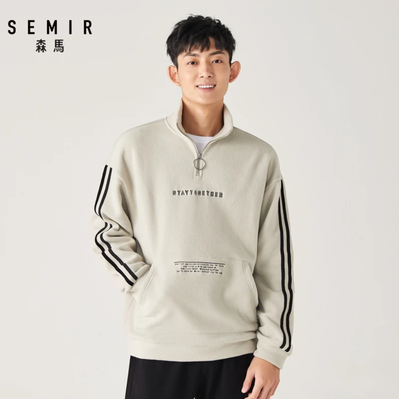 SEMIR, зима, тренд, фирменный свитер, мужская, индивидуальная, половина молнии, вышивка, толстовки, Корейская версия, свободная рубашка для мужчин