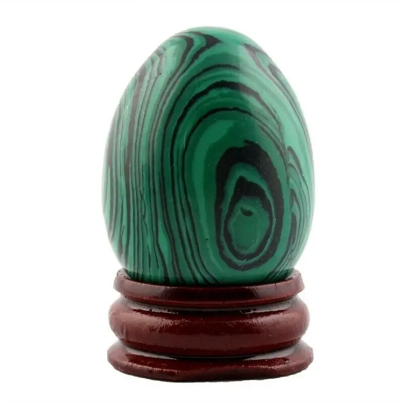 

30*46mm Green Malachite Crystal Natural Carnelian Stone Carved Crafts Eggs with Wood Stand Decoration Chakra Healing Reiki Bead