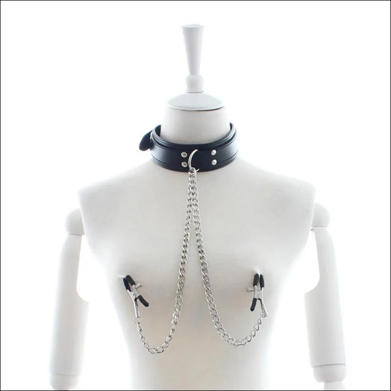 BDSM Bondage Restraint Equipment Metal Chain Nipple Clamp Neck Collar Handcuffs Adult Erotic Sex Toys For Woman Men Couples Game