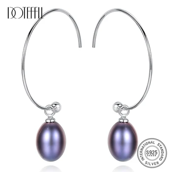

DOTEFFIL 925 Silver Earring Big Circle Round Natural Freshwater Pearl Drop Earrings For Women Wedding Engagement Fine Jewelry