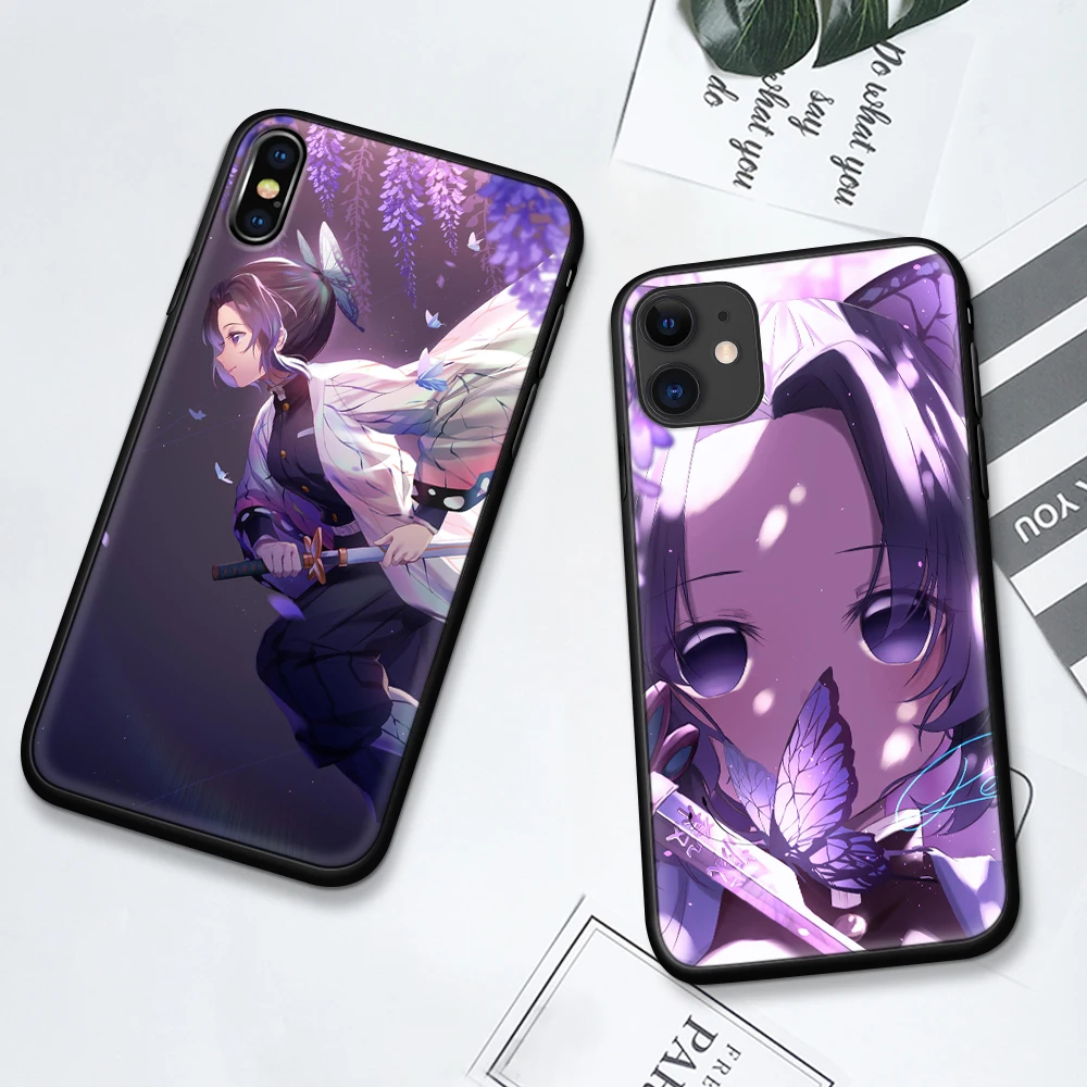 Чехол для 6 6s 7 8 Plus Se 2020 X Xr Xs Max 11 Pro Kimetsu No Yaiba чехол из ТПУ Iphone Kochou Shinobu с рассекающим