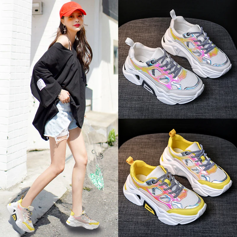 

LZJ Women Sneakers 2019 Multi Color Thick Sole Ladies Platform Shoes Height Increasing Chunky Shoes Women Casual Designer Shoes