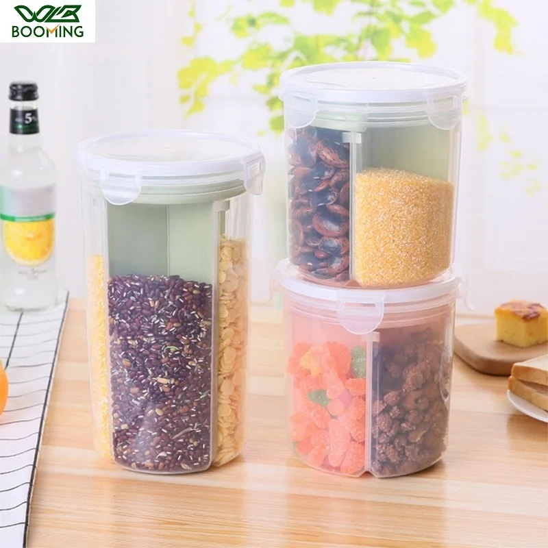 

WBBOOMING Rice Beans Storage Jar With Seal Cover 4 Lattices Refrigerator Food Preservation Container Plastic Kitchen Storage Box