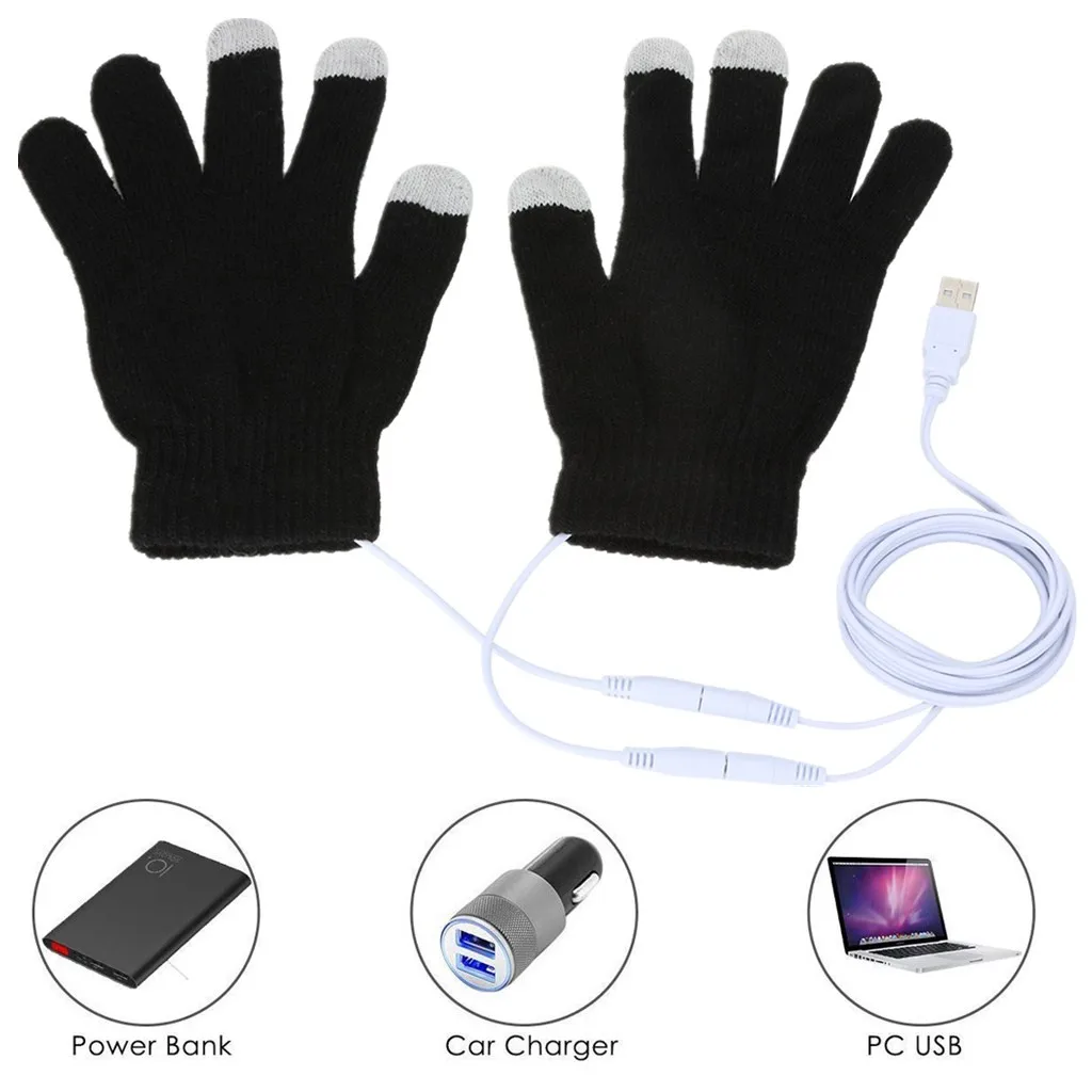 Женские Мужские Зимние Перчатки USB теплые ручные перчатки с подогревом постоянная температура портативный мягкий носимый Зимний сенсорный экран полный палец