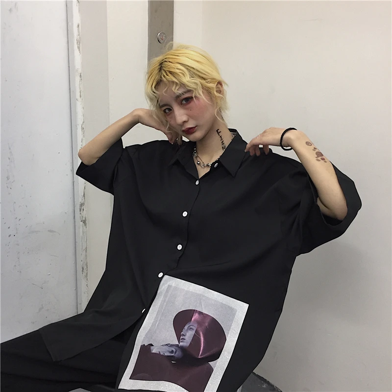 Harajuku уличная Корейская женская Свободная блузка с коротким рукавом и