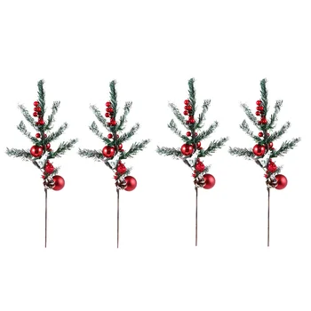 

4PCS Christmas Adornment Lovely Realistic Exquisite Durable Adornment Red Fruit Twig Cutting Pine Cone for Christmas Party Home